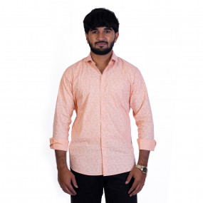 Men's Full Sleeves Smart/Regular Fit Casual Printed Shirts/ORRANGE WITH WHITE GEOMETRIC PATTERN