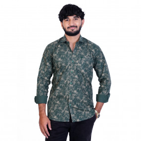 Men's Full Sleeves Smart/Regular Fit Casual Printed Shirts/TEAL WITH WHITER GEOMETRIC PATTERN