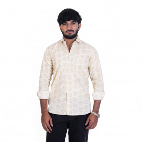 Men's Full Sleeves Smart/Regular Fit Casual Printed Shirt/SUBTLE FLORAL DESIGN LIGHT BEIZE COLOR