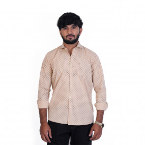 Men's Full Sleeves Smart/Regular Fit Casual Printed Shirt/SMALL BLACK DIAMOND SHAPED BEIZE COLOR