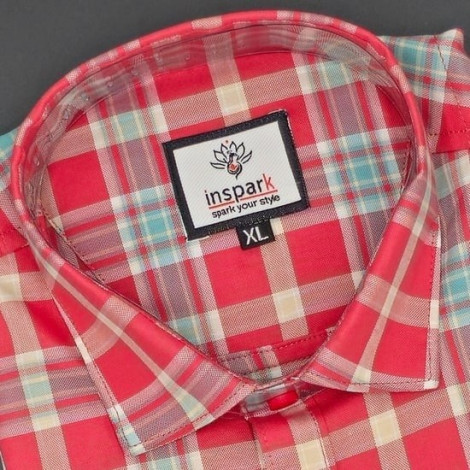 MEN'S LONG SLEVE OXFORD MAROON RED AND LIGHT BLUE PLAID PATTERN CHECKS SHIRT