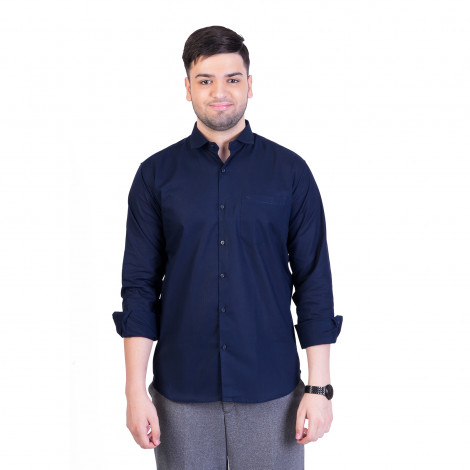inspark brand Men's Long Full Sleeves Smart/Regular Fit Cotton Linen Casual Plain Navy Blue  Shirt