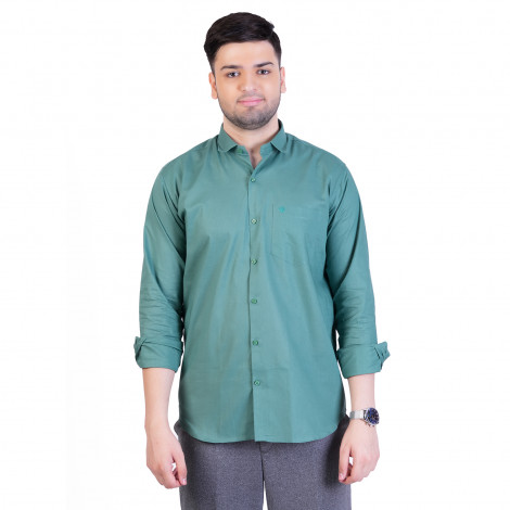 inspark brand Men's Full Sleeves Smart/Regular Fit Cotton Linen Casual Plain Olive Green Shirt