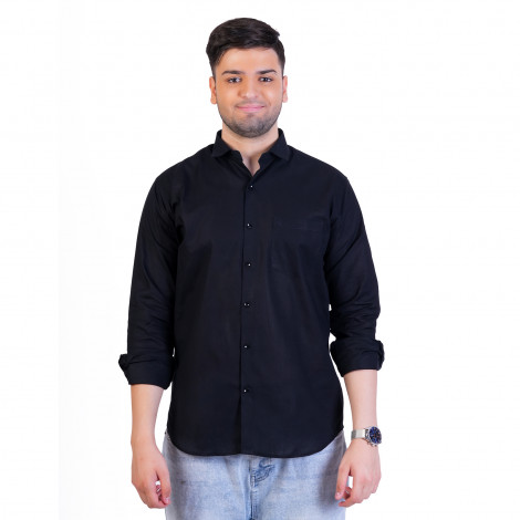 inspark brand Men's Full Sleeves Smart/Regular Fit Cotton Linen Casual Plain Black Shirt