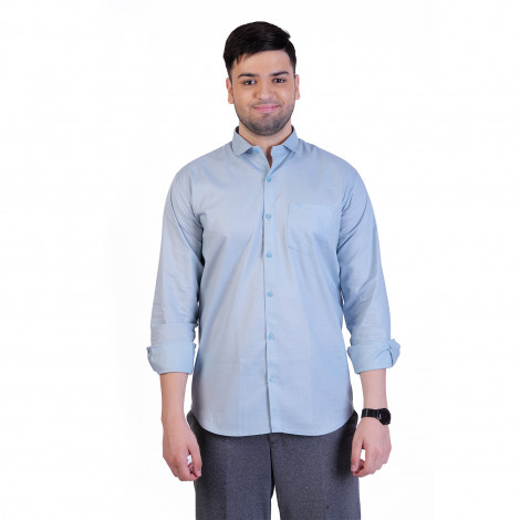 inspark brand Men's Full Sleeves Smart/Regular Fit Cotton Linen Casual Plain Light Blue Shirt