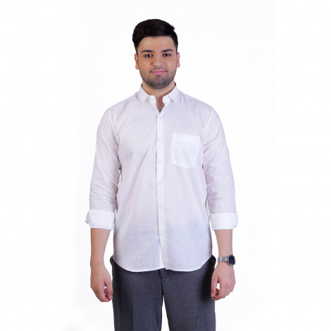 inspark brand Men's Full Sleeves Smart/Regular Fit Cotton Linen Casual Plain White Shirt