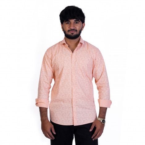 Men's Full Sleeves Smart/Regular Fit Casual Printed Shirts/ORRANGE WITH WHITE GEOMETRIC PATTERN