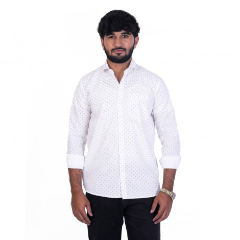 Men's Full Sleeves Smart/Regular Fit Casual Printed Shirts/SMALL BLACK SQUARE ON WHITE BACK GROUND