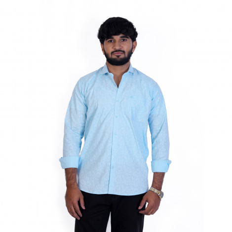 Men's Full Sleeves Smart/Regular Fit Casual Printed Shirts/BLUE WITH WHITE GEOMETRIC PATTERN