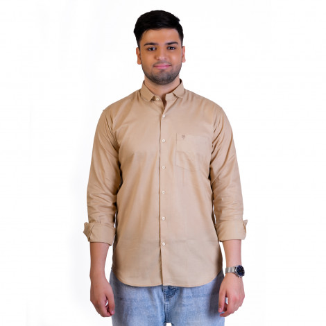inspark brand Men's Long Full Sleeves Smart/Regular Fit Cotton Linen Casual Plain Light Beige   Shir