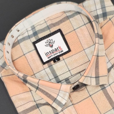 Men's Full Sleeves Smart/Regular Fit Light Orrange Casual Checks Shirts