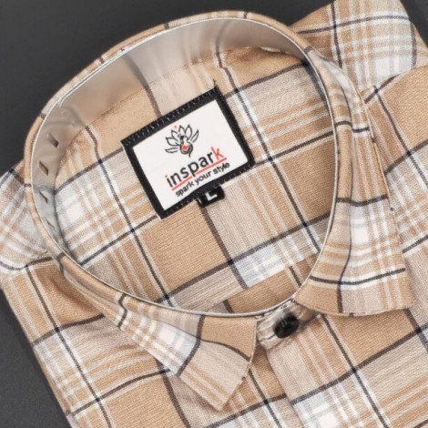 Men's Full Sleeves Smart/Regular Fit Light Brown Casual Checks Shirts
