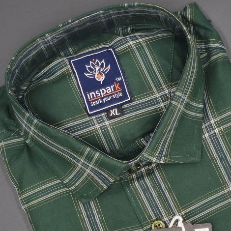 MEN'S LONG SLEVE PRIMARY GREEN WITH WHITE GREY LINE PLAID PATTERN CHECKS  SHIRT