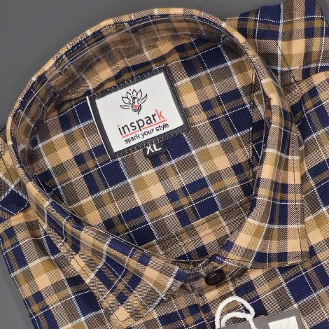 MEN'S LONG SLEVE BLUE & BLACK PLAID PATTERN CHECKS  SHIRT