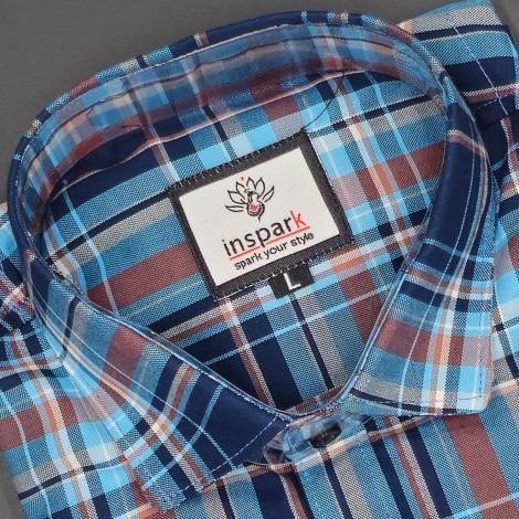 MEN'S LONG SLEVE LIGHT BLUE TRIANGLE PRINTED COTTON SHIRT