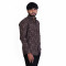 Men's Full Sleeves Smart/Regular Fit Casual Printed Shirt/WHITE GEOMETRIC SHAPE LINES ON DARK BROWN
