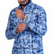 Men's Full Sleeves Smart/Regular Fit Casual Printed Shirts/DARK BLUE LEAVES WITH WHITE FLOWERS