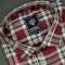 MEN'S LONG SLEVE MAROON, WHITE AND GREY PLAID PATTERN CHECKS  SHIRT